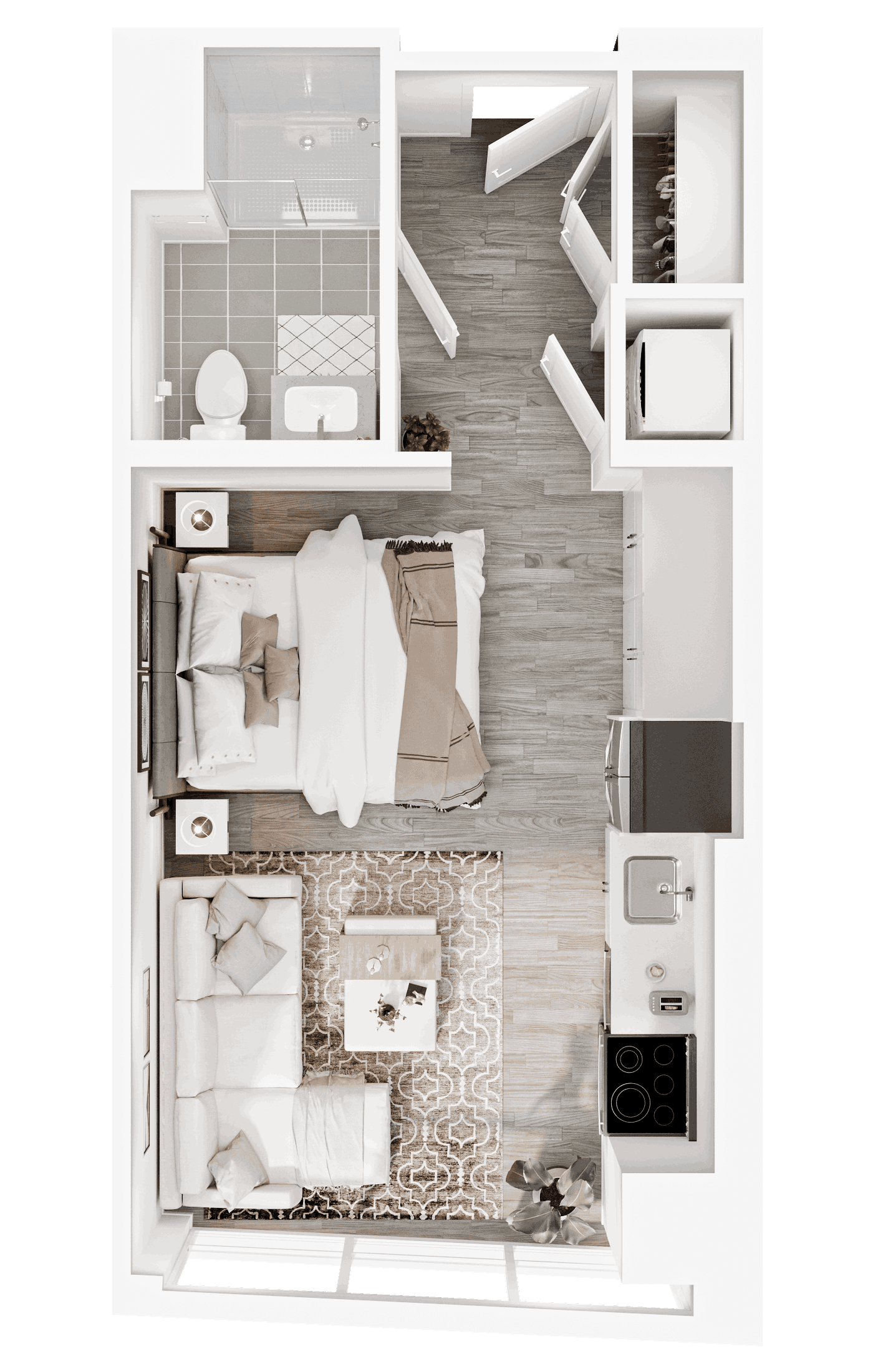 Floor plan for studio, 1 bath, 446 sqft